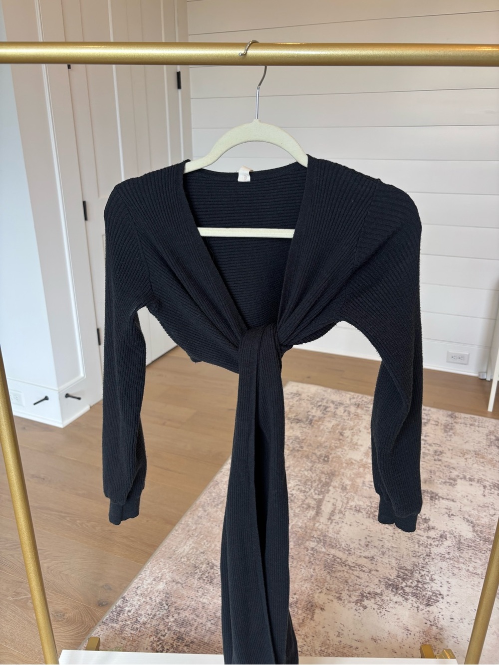 Black Ribbed Tie-Front Women’s Shrug